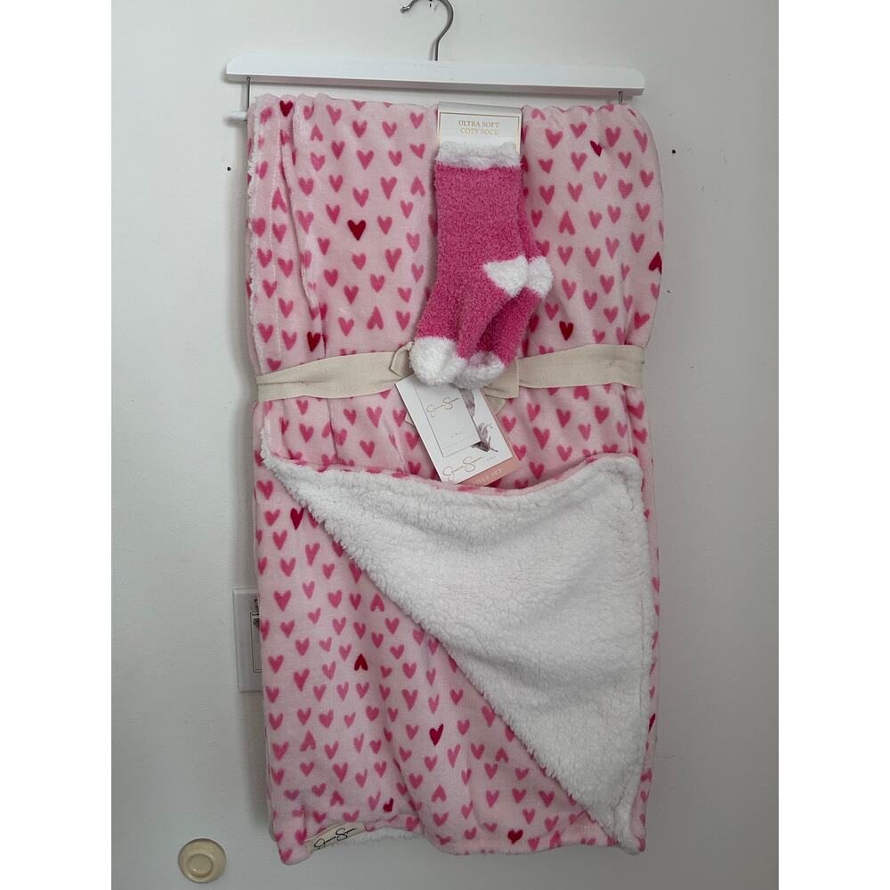 New Jessica Simpson Girls Plush Throw Blanket Pink 💗& Fleece Socks Set 48”x58”